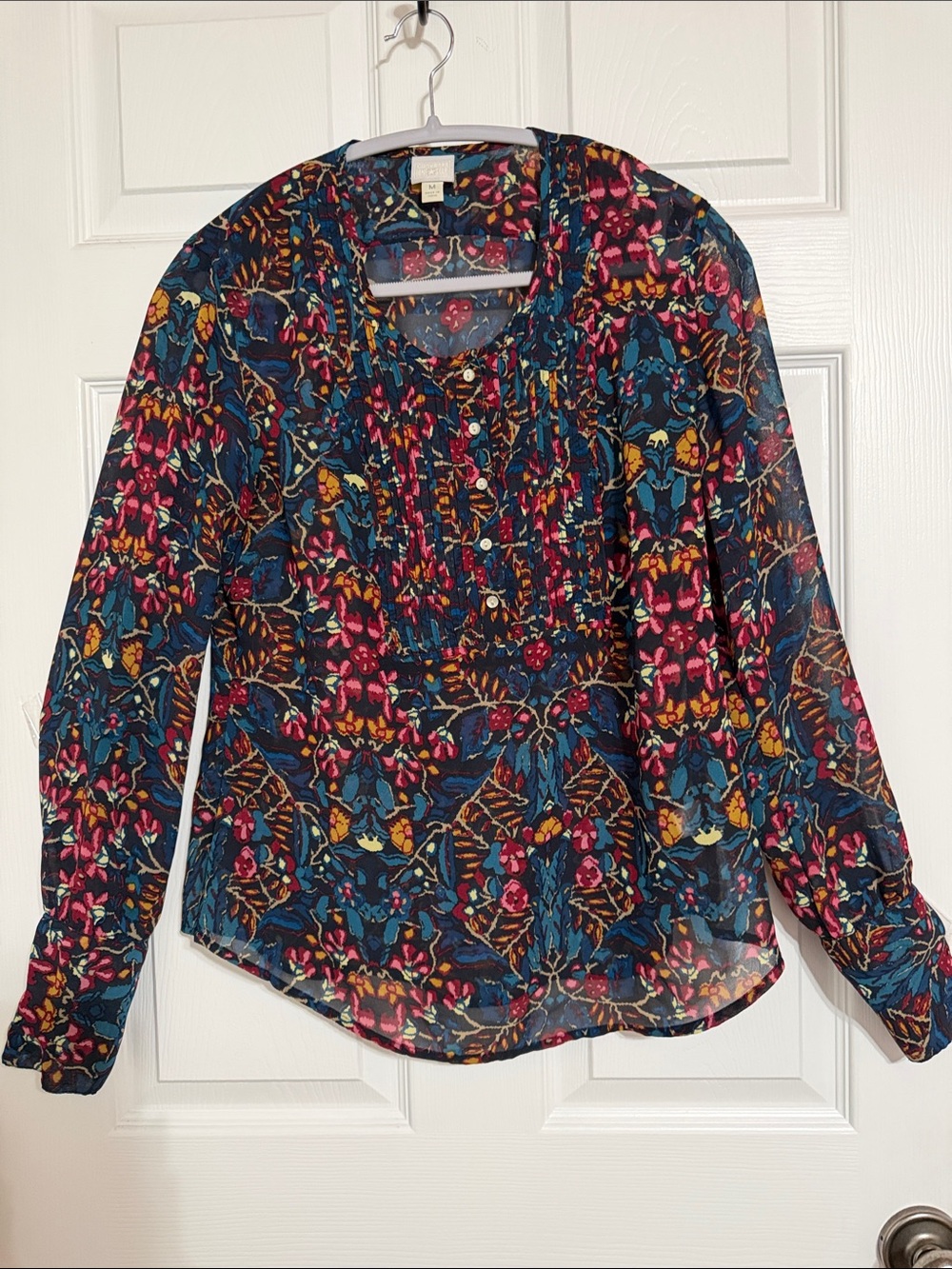 Converse Navy Floral Pintuck Blouse